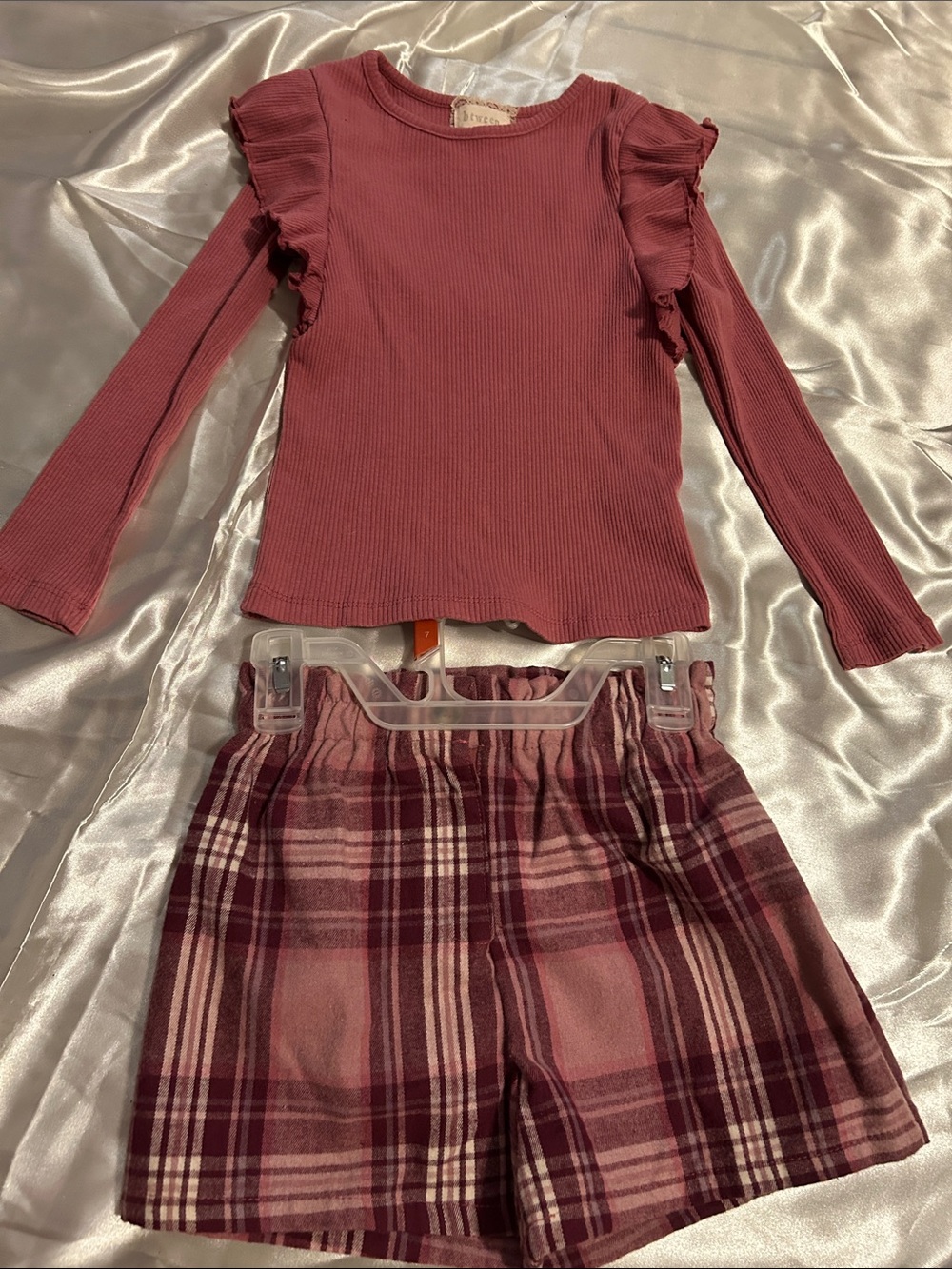 btween Mauve Pink Ribbed Top & Plaid Shorts Set (Pageant Casual) 👑